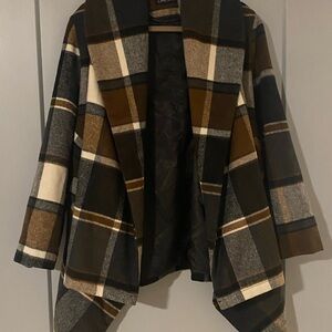 Plaid Open-Front Jacket - Brown/Black/Cream